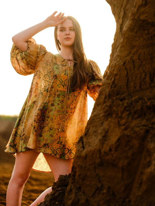MUSTARD SHORT FLUID DRESS