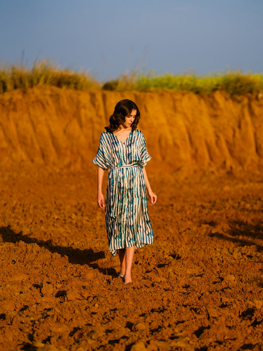 INDIGO STRIPES KAFTAN DRESS