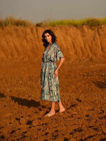 INDIGO STRIPES KAFTAN DRESS
