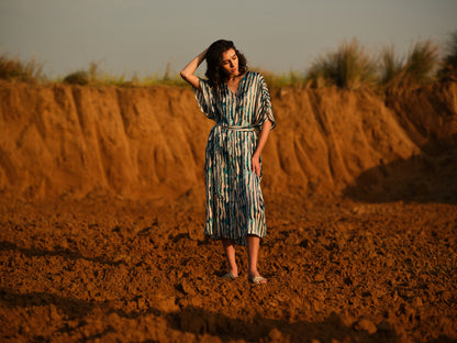 INDIGO STRIPES KAFTAN DRESS