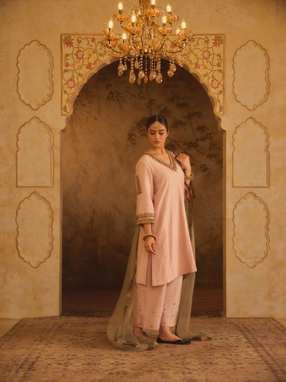 TAJRA PINK V-NECK A-LINE KURTA SET