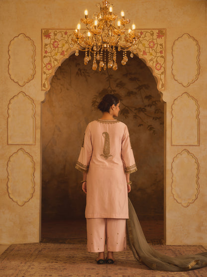 TAJRA PINK V-NECK A-LINE KURTA SET