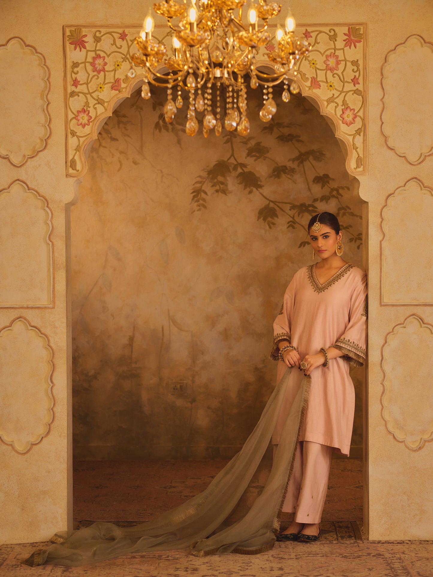 TAJRA PINK V-NECK A-LINE KURTA SET