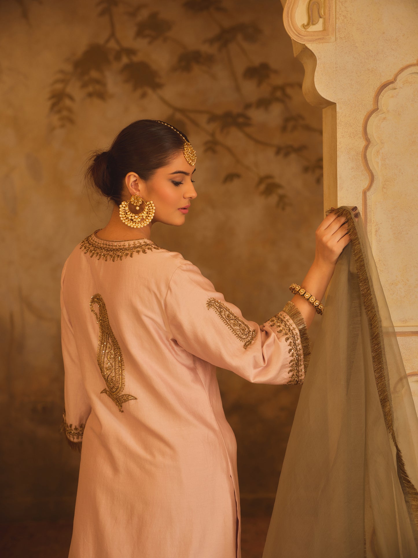 TAJRA PINK V-NECK A-LINE KURTA SET