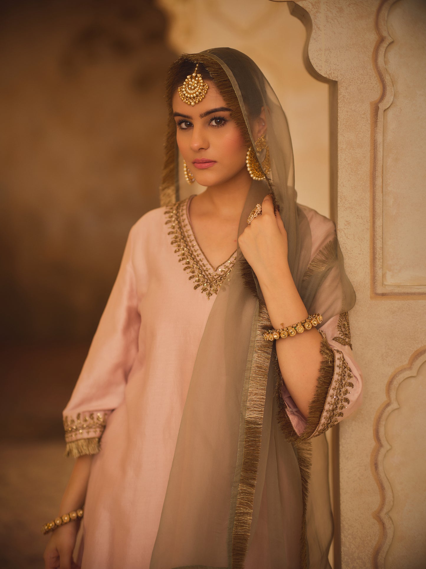 TAJRA PINK V-NECK A-LINE KURTA SET