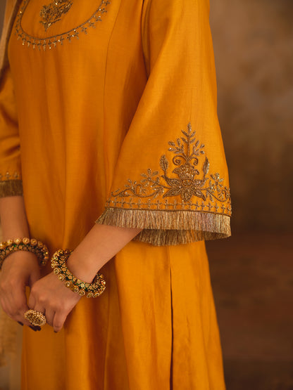 TAJRA MUSTARD ZERO-NECK A-LINE KURTA SET