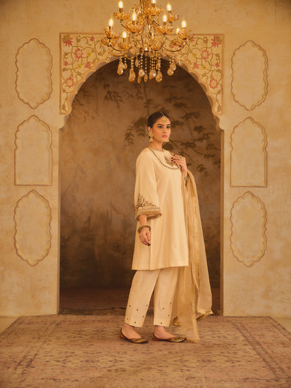 TAJRA MUSTARD ZERO-NECK A-LINE KURTA SET