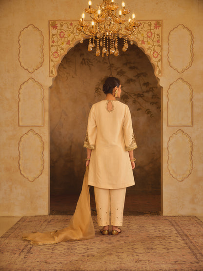 TAJRA MUSTARD ZERO-NECK A-LINE KURTA SET