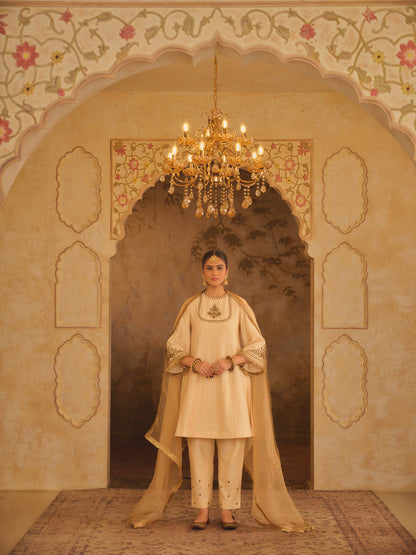 TAJRA MUSTARD ZERO-NECK A-LINE KURTA SET