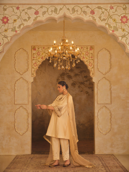 TAJRA MUSTARD ZERO-NECK A-LINE KURTA SET