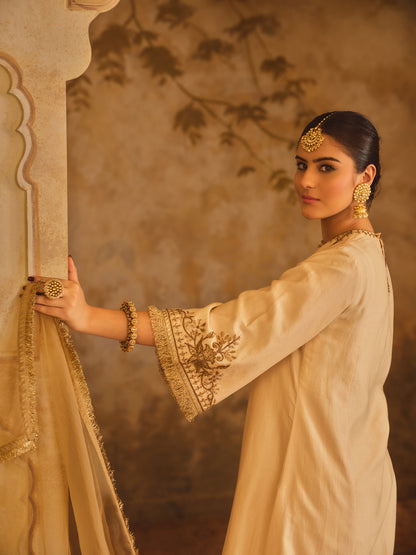 TAJRA MUSTARD ZERO-NECK A-LINE KURTA SET