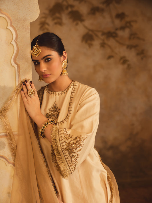 TAJRA MUSTARD ZERO-NECK A-LINE KURTA SET
