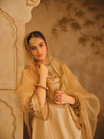TAJRA MUSTARD ZERO-NECK A-LINE KURTA SET