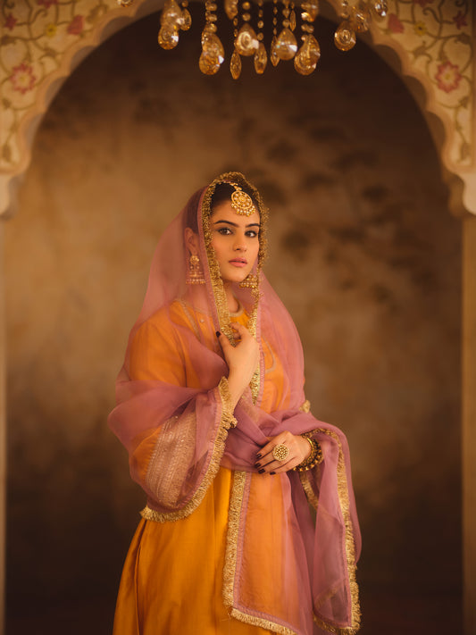 GULBANO MUSTARD ZERO-NECK A-LINE KURTA SET