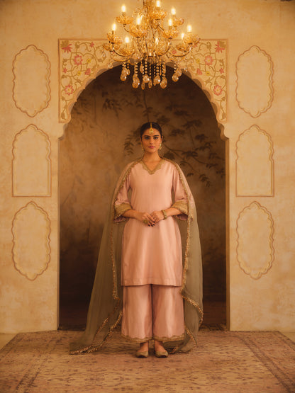 GULBANO PINK V-NECK A-LINE KURTA SET