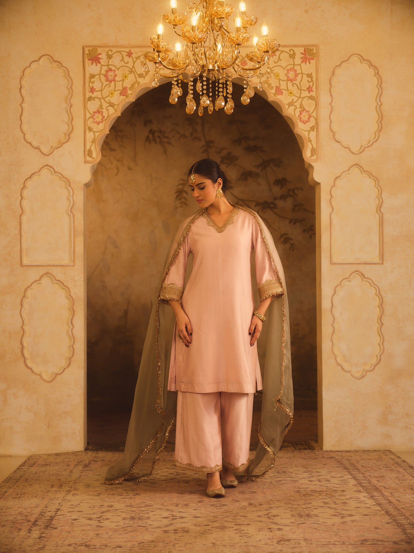 GULBANO PINK V-NECK A-LINE KURTA SET