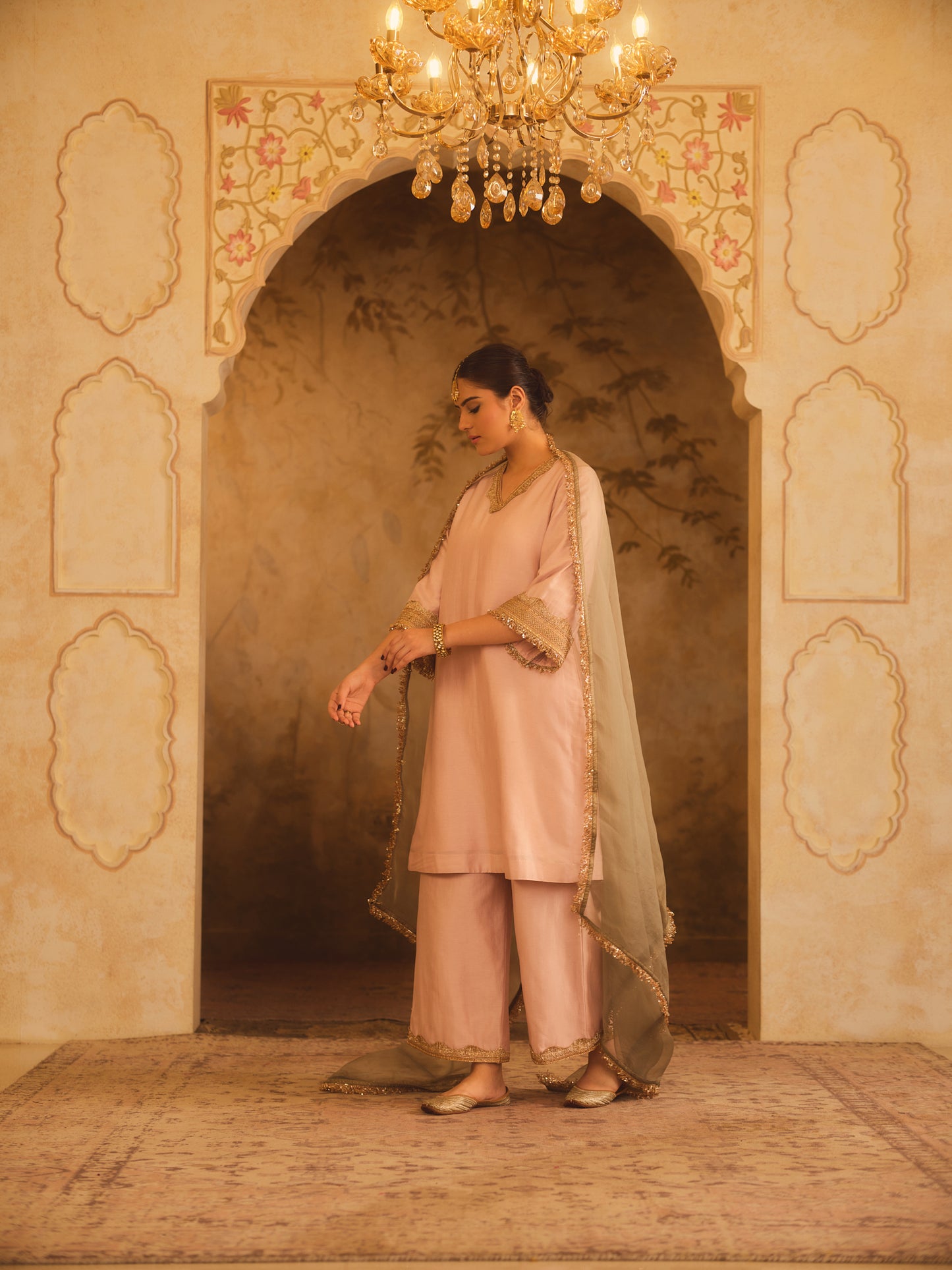 GULBANO PINK V-NECK A-LINE KURTA SET