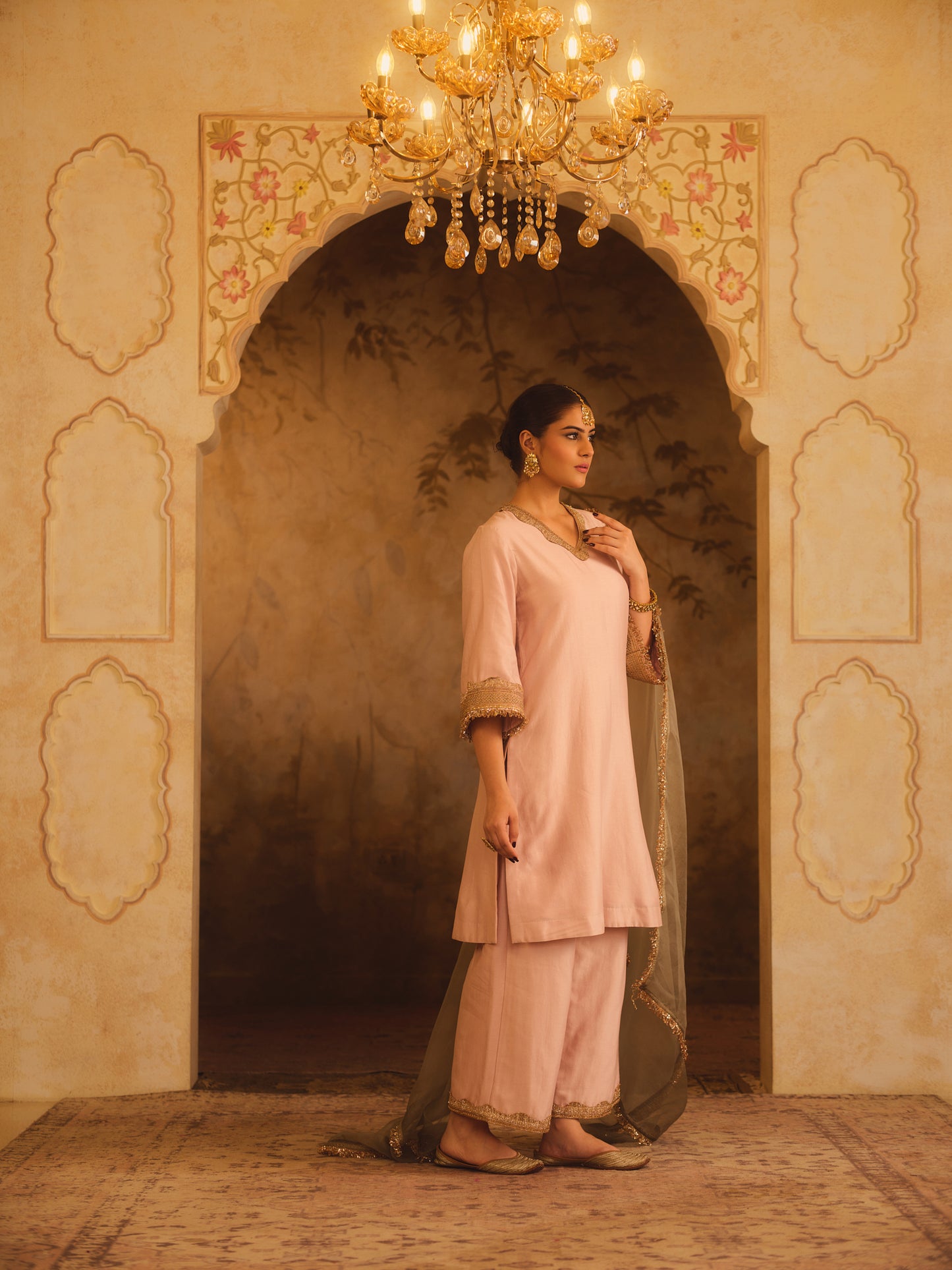 GULBANO PINK V-NECK A-LINE KURTA SET