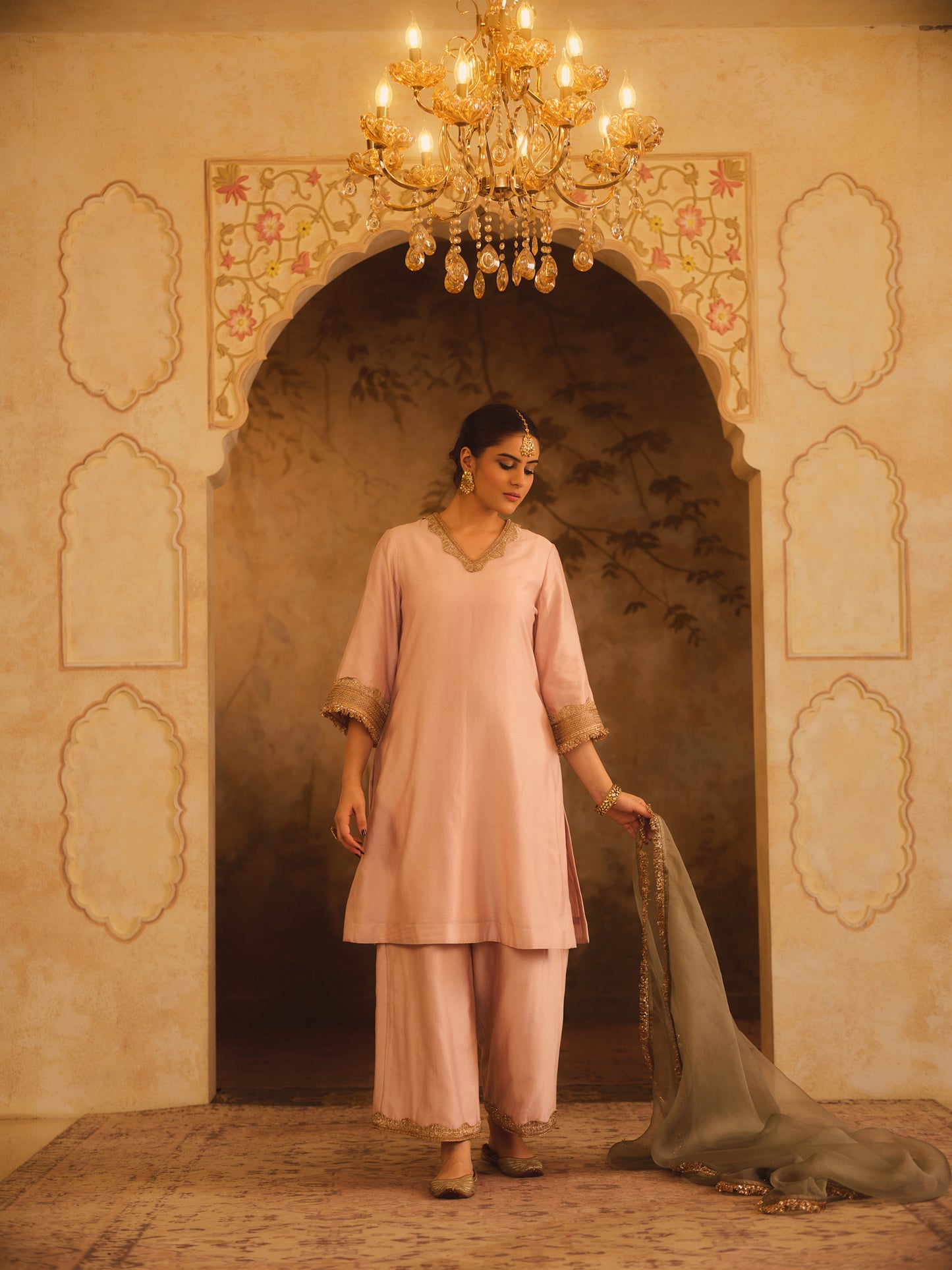 GULBANO PINK V-NECK A-LINE KURTA SET