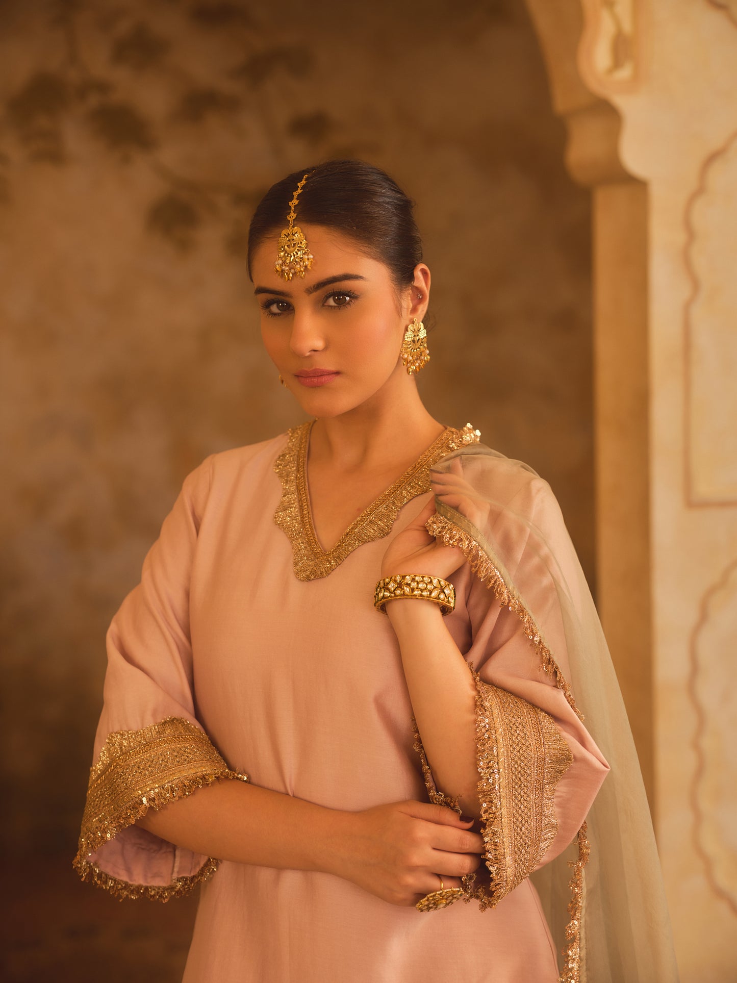 GULBANO PINK V-NECK A-LINE KURTA SET