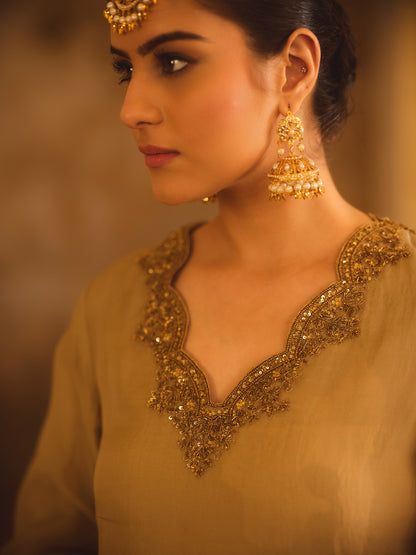 TAJRA GREEN V-NECK ORGANZA A-LINE KURTA SET