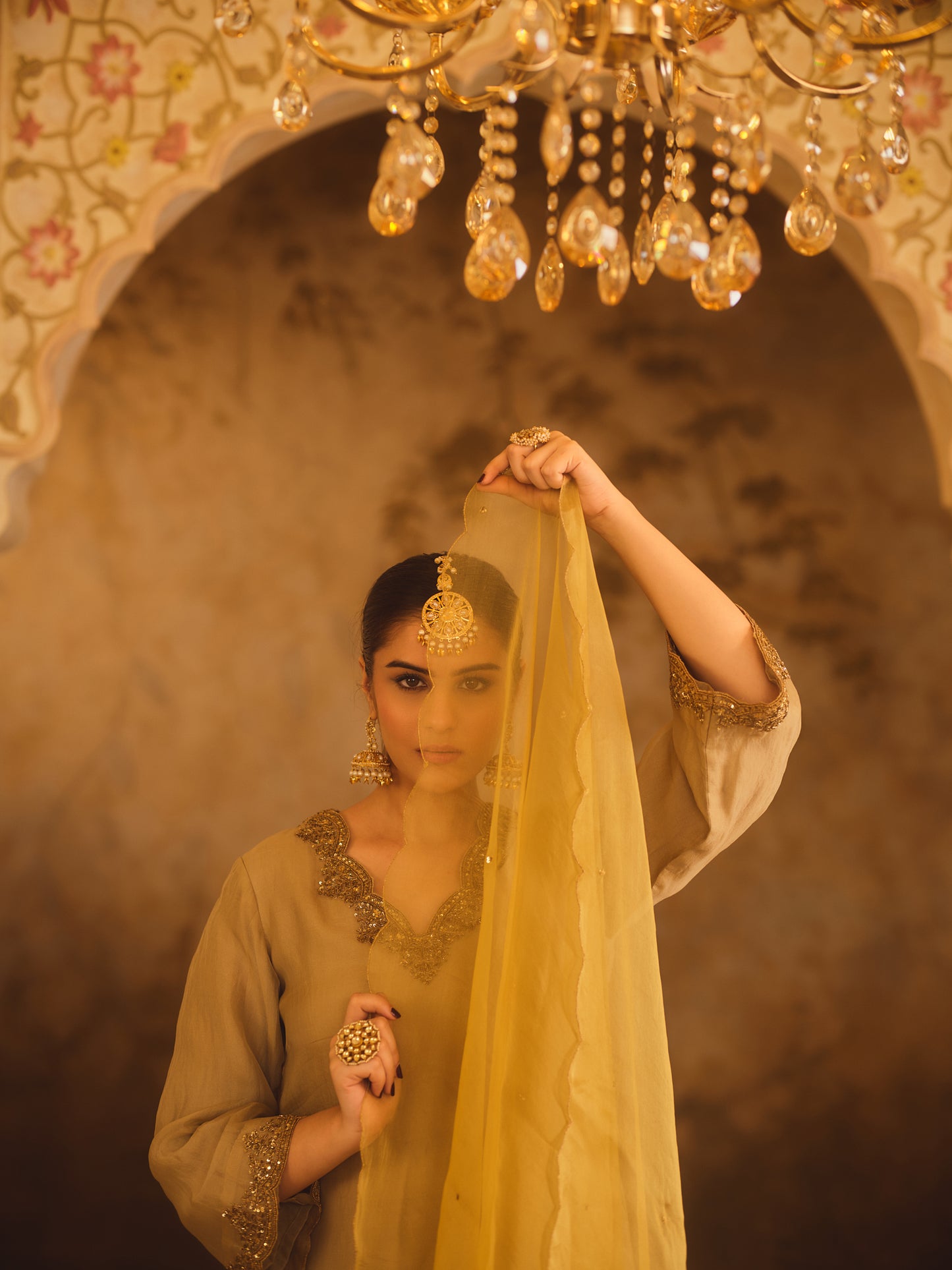 TAJRA GREEN V-NECK ORGANZA A-LINE KURTA SET