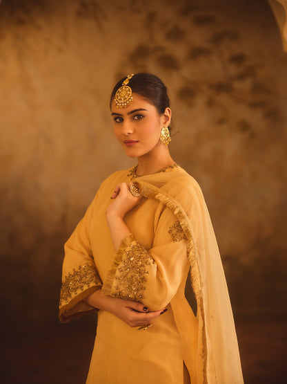 TAJRA GOLD ZERO-NECK A-LINE KURTA SET