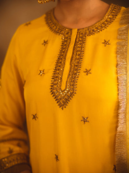 HOOR-E-MAHAL YELLOW OMBRE KURTA SHARARA SET