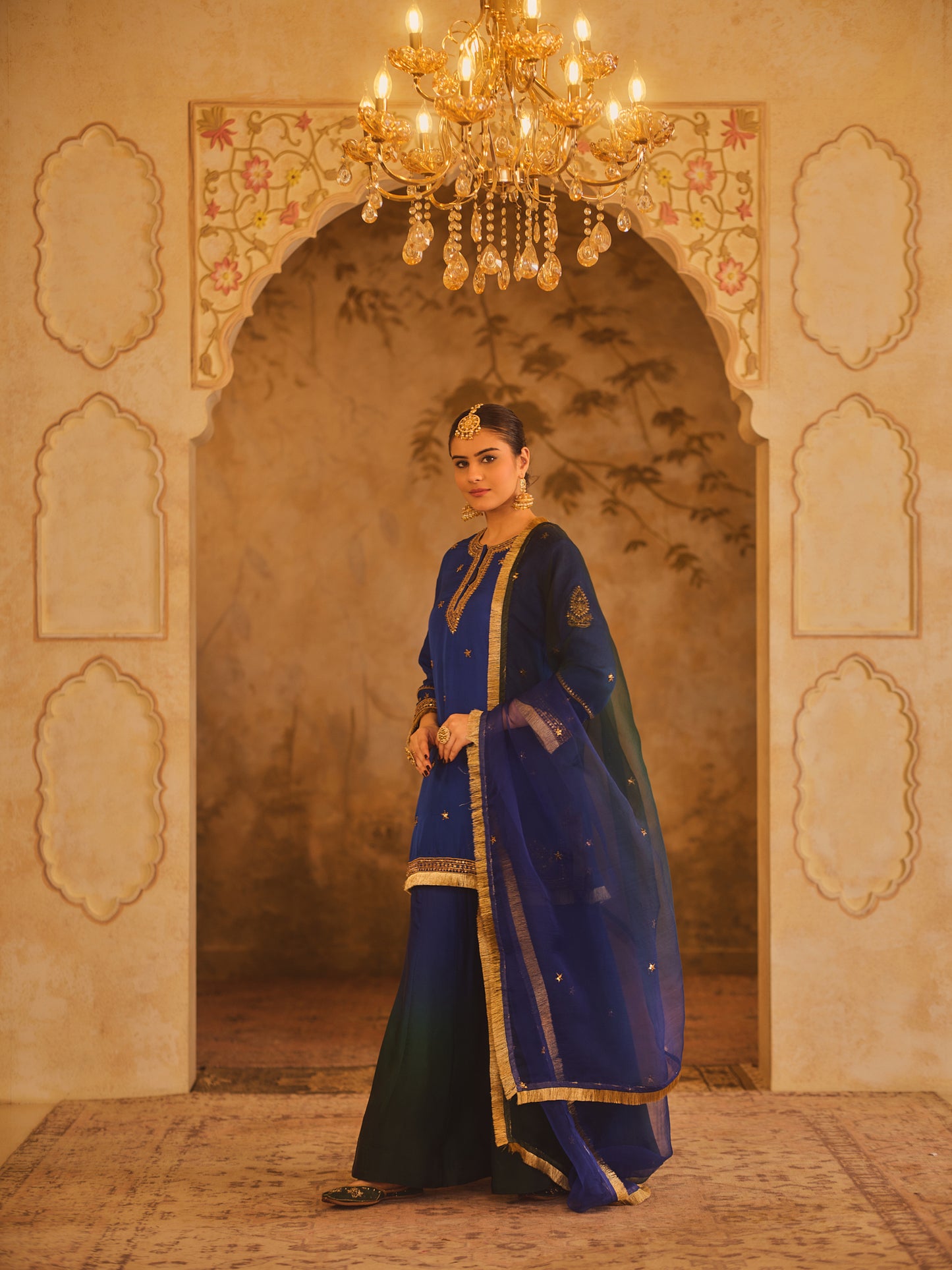 HOOR-E-MAHAL BLUE & GREEN OMBRE KURTA SHARARA SET