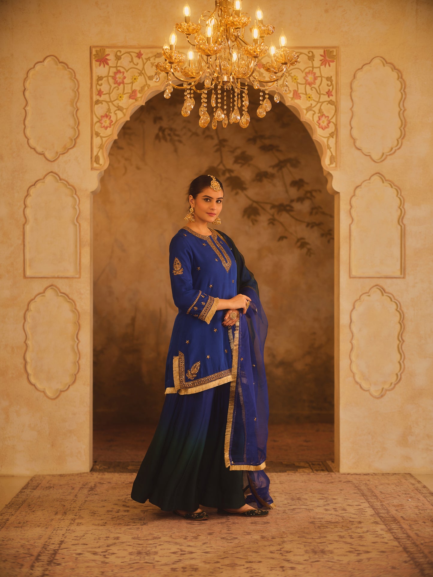 HOOR-E-MAHAL BLUE & GREEN OMBRE KURTA SHARARA SET