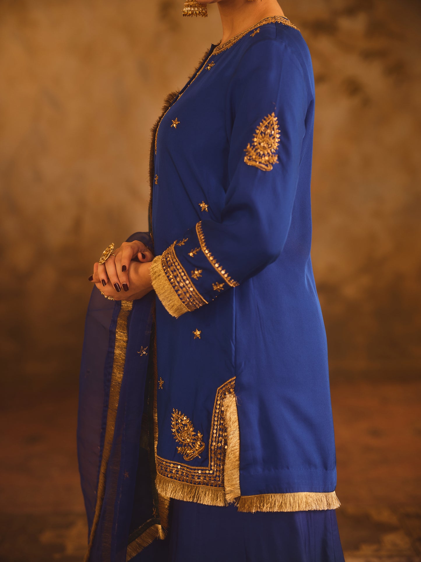 HOOR-E-MAHAL BLUE & GREEN OMBRE KURTA SHARARA SET