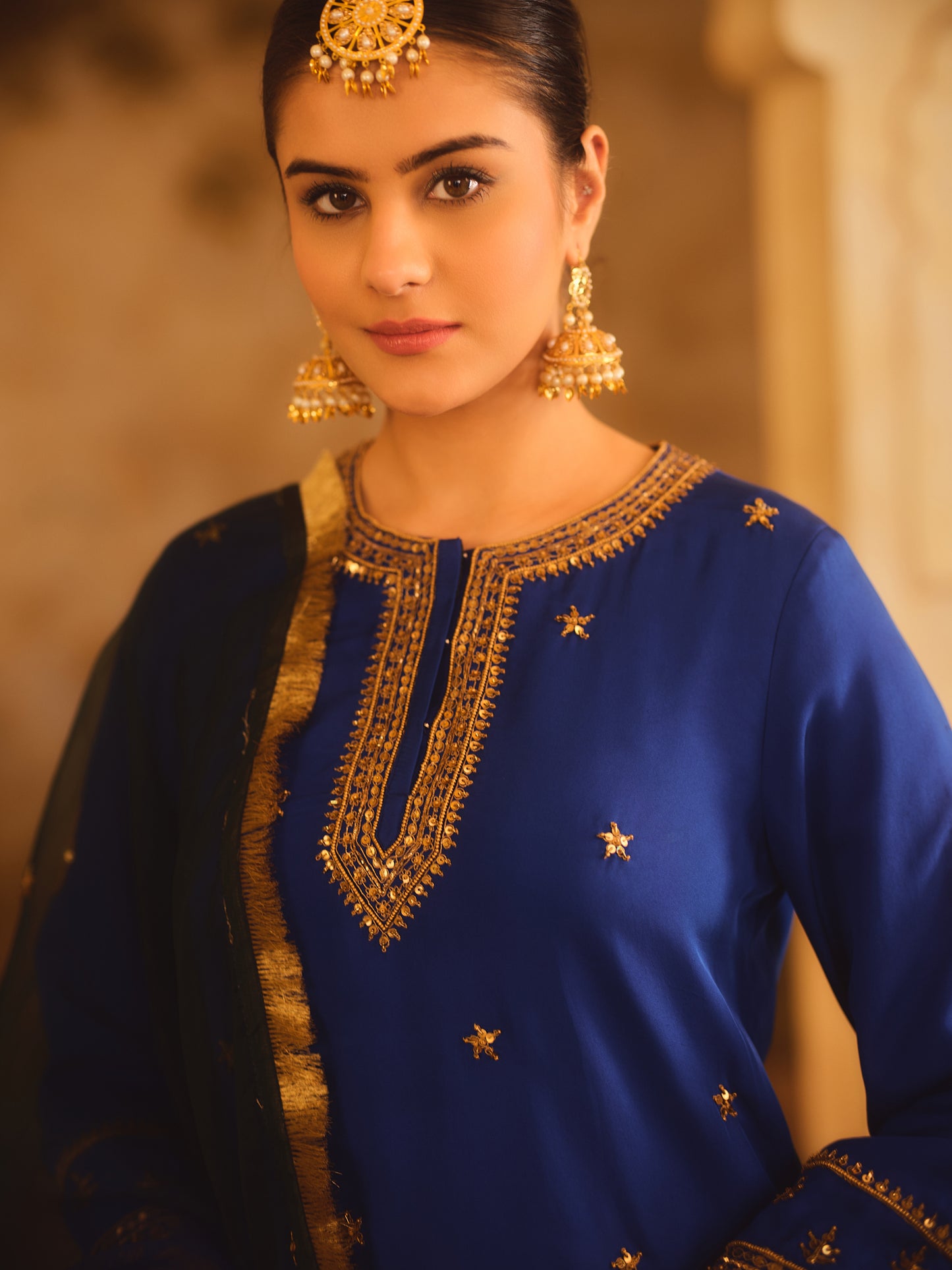 HOOR-E-MAHAL BLUE & GREEN OMBRE KURTA SHARARA SET