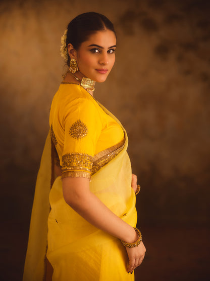 HOOR-E-MAHAL YELLOW OMBRE ORGANZA SAREE